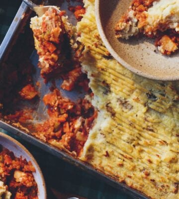 a shepherdless pie aka a vegan shepherd's pie with lentils and potato