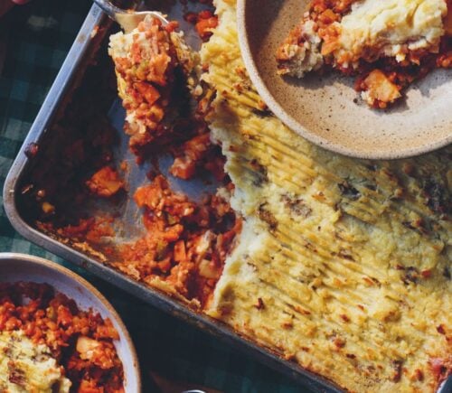 a shepherdless pie aka a vegan shepherd's pie with lentils and potato