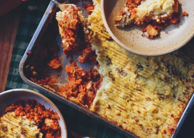 a shepherdless pie aka a vegan shepherd's pie with lentils and potato