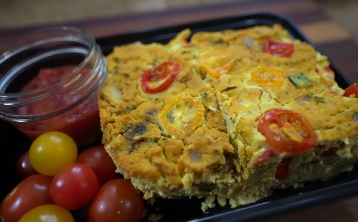 tofu chickpea frittata for breakfast, part of budget-friendly vegan meal prep