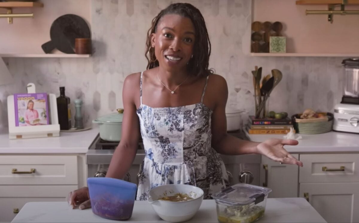 Plant-based recipe developer Jenné Claiborne in a still from a video on best tofu marinades