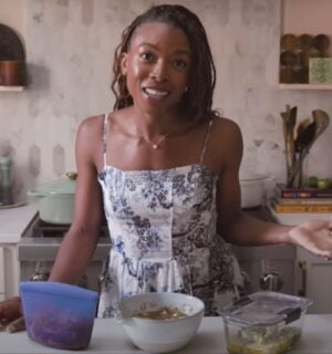 Plant-based recipe developer Jenné Claiborne in a still from a video on best tofu marinades