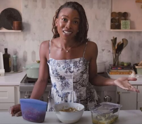 Plant-based recipe developer Jenné Claiborne in a still from a video on best tofu marinades