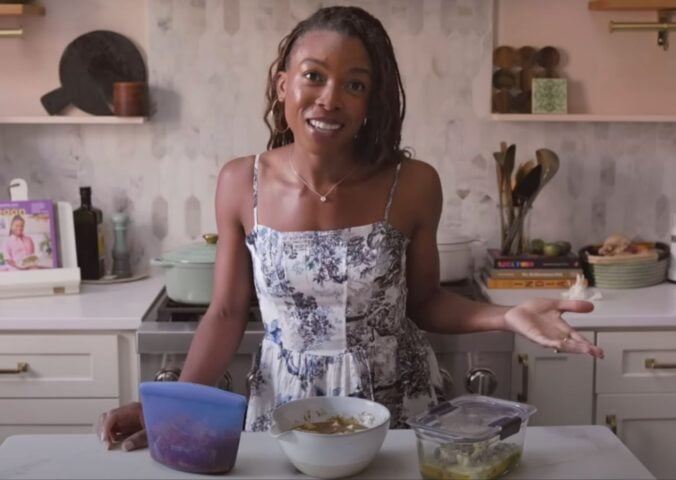 Plant-based recipe developer Jenné Claiborne in a still from a video on best tofu marinades