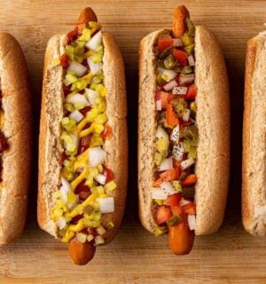 vegan carrot dogs made in an instant pot with various toppings