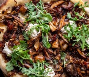 vegan pizza recipes featuring this caramelized shallot and wild mushroom pizza