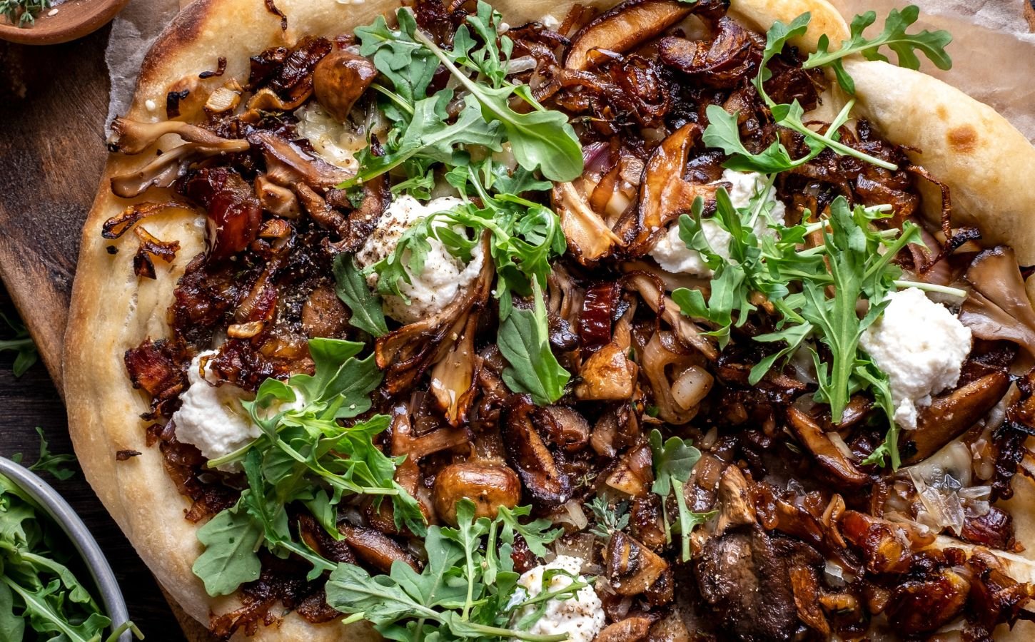 vegan pizza recipes featuring this caramelized shallot and wild mushroom pizza