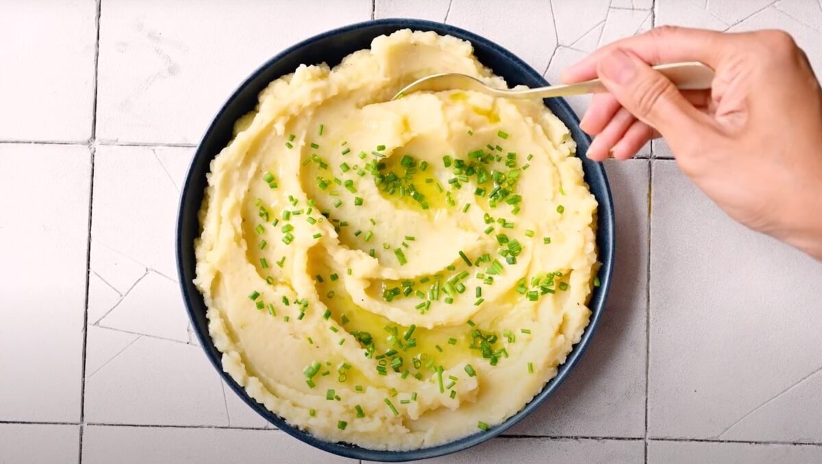 A bowl of vegan mashed potato, a plant-based comfort food
