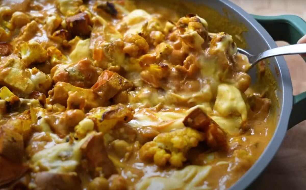 A high protein creamy tofu curry from a video on viral tiktok high protein vegan recipes