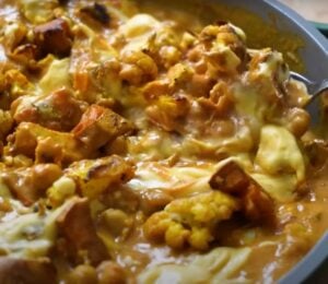 A high protein creamy tofu curry from a video on viral tiktok high protein vegan recipes
