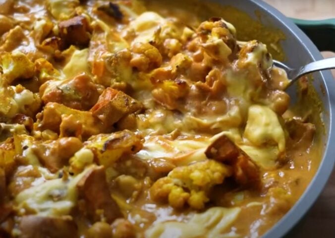 A high protein creamy tofu curry from a video on viral tiktok high protein vegan recipes