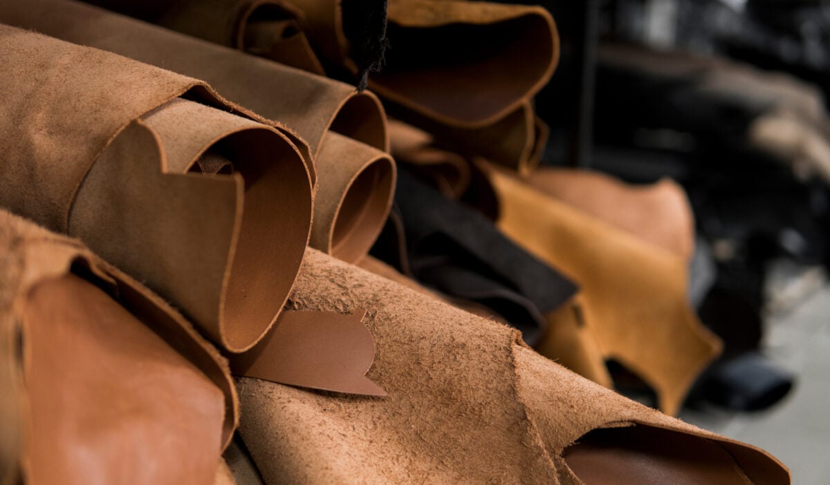 Rolls of brown leather