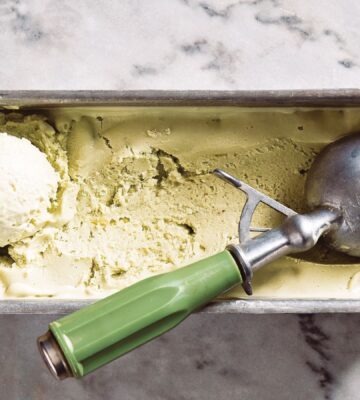 a tub of vegan avocado lime ice cream made with coconut milk