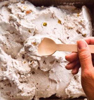 cardamom pistachio ice cream with coconut milk and cane sugar
