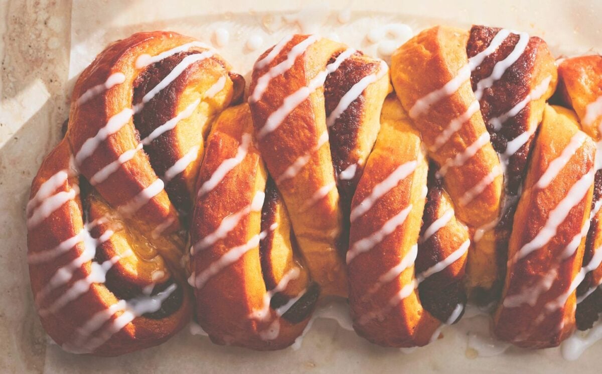 this cinnamon slice is part of a full vegan brioche loaf