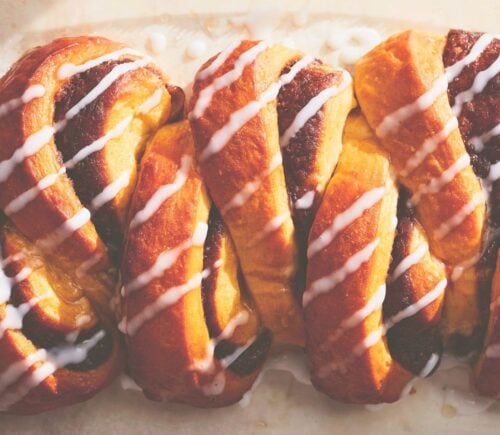 this cinnamon slice is part of a full vegan brioche loaf