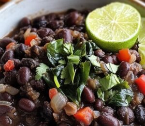 Cuban black beans with lime and kale