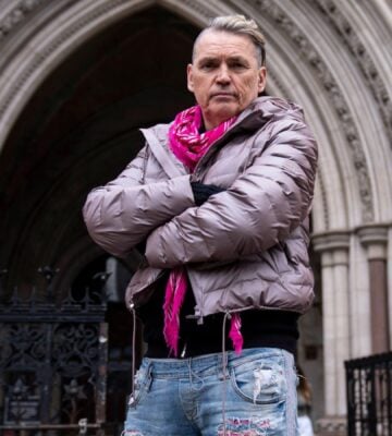 Photo shows Ecotricity founder Dale Vince outside of London's Royal Courts of Justice