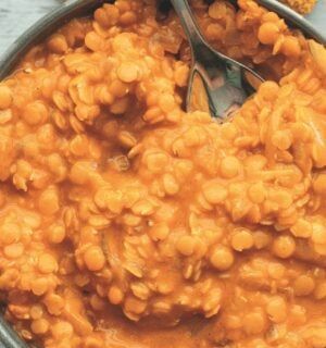 a bowl of plant-based easy red lentil dhal