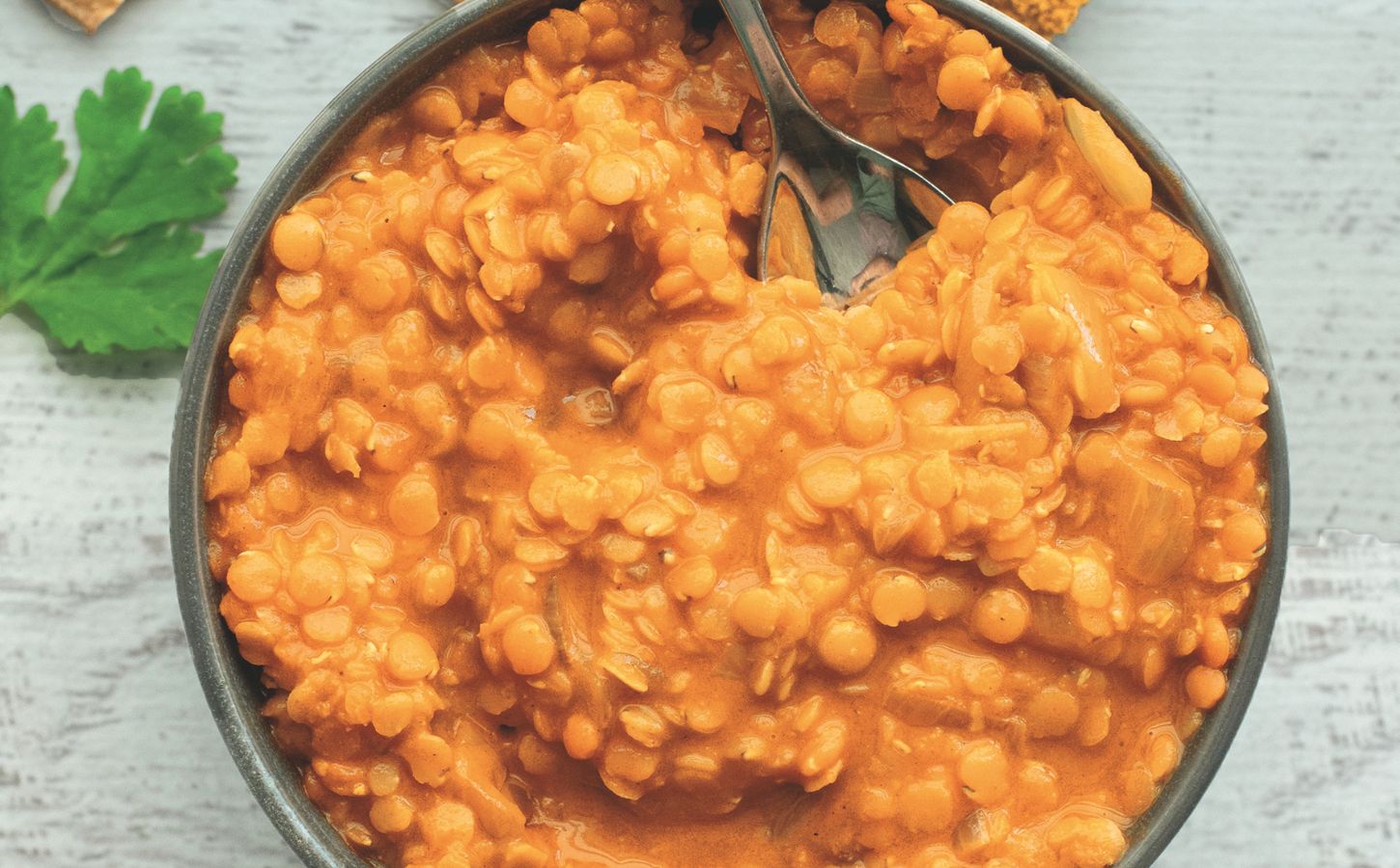 a bowl of plant-based easy red lentil dhal