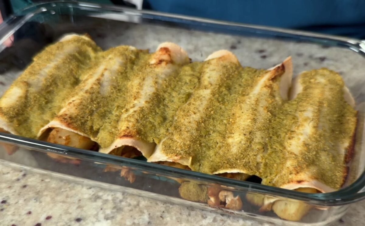 easy vegan enchiladas with potato, cabbage and beans