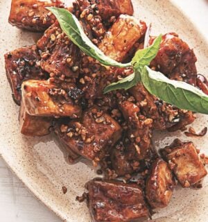 garlic and pepper tofu stir fry with Thai flavors