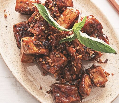 garlic and pepper tofu stir fry with Thai flavors