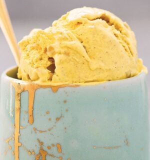 golden milk ice cream that is vegan with ginger and turmeric