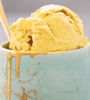 golden milk ice cream that is vegan with ginger and turmeric