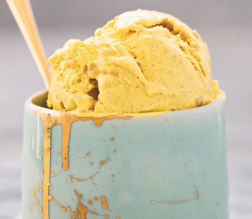 golden milk ice cream that is vegan with ginger and turmeric