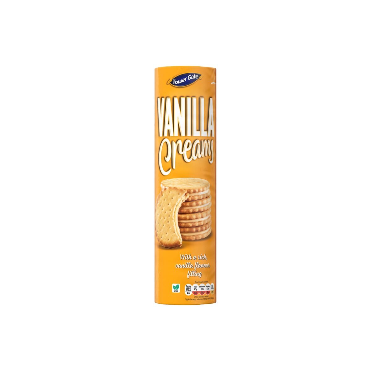 Photo shows a pack of Lidl's new "Vanilla Creamy" vegan biscuits