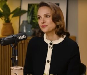 Photo shows Natalie Portman appearing on the Dish Podcast, where she discussed her favorite vegan foods and restaurants