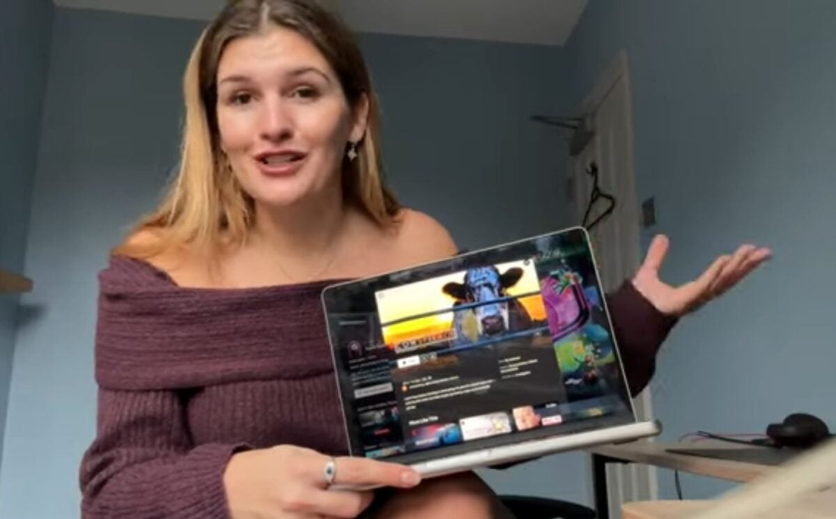 Nicole Whittle shares tips on how to go vegan overnight while showing her YouTube channel on a laptop screen.