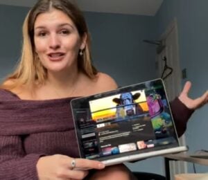 Nicole Whittle shares tips on how to go vegan overnight while showing her YouTube channel on a laptop screen.