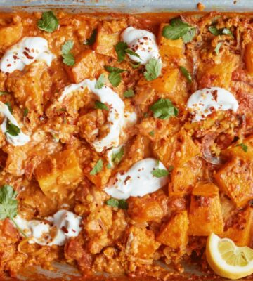Oven-roasted squash and tomato dhal with coconut milk and ginger