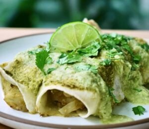 easy vegan enchiladas with potato, cabbage and beans