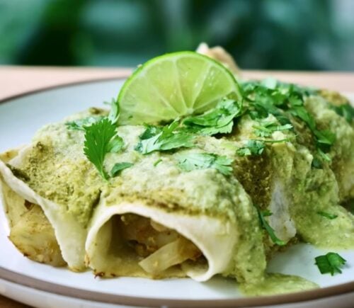 easy vegan enchiladas with potato, cabbage and beans