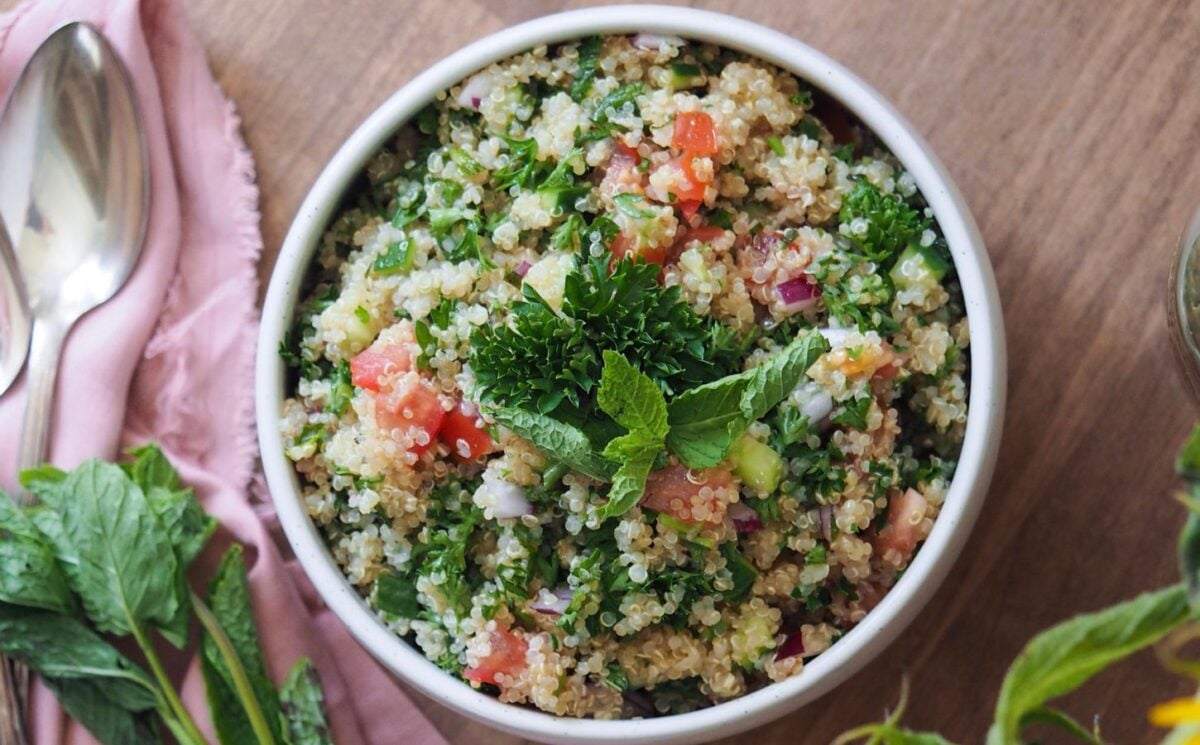 quinoa tabouli with cucumber, tomato and parsley
