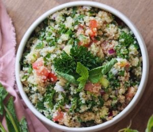 quinoa tabouli with cucumber, tomato and parsley