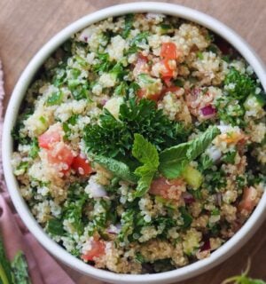 quinoa tabouli with cucumber, tomato and parsley