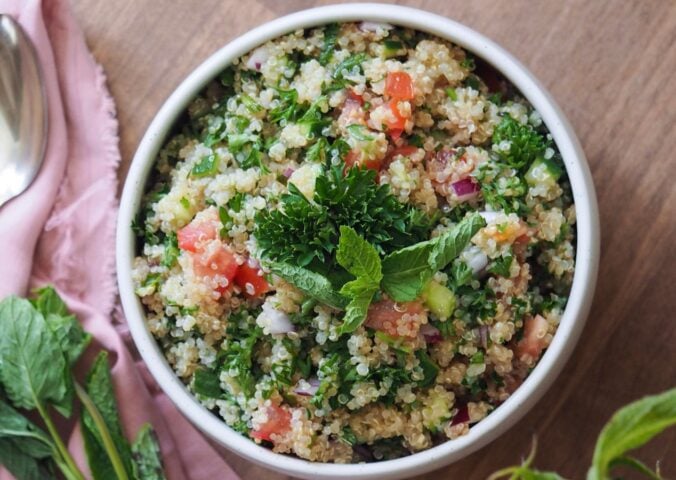 quinoa tabouli with cucumber, tomato and parsley