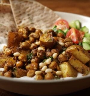 A roasted chickpea potato bowl, an easy viral vegan recipe