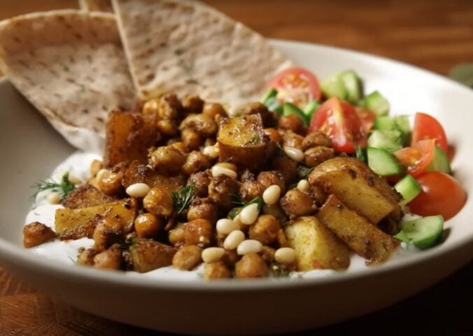 A roasted chickpea potato bowl, an easy viral vegan recipe