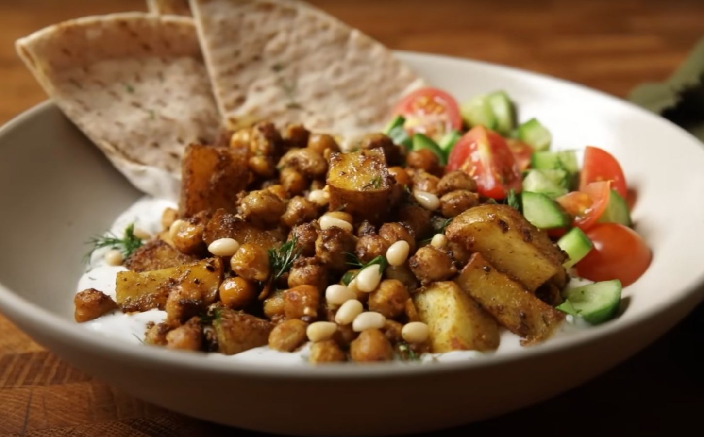 A roasted chickpea potato bowl, an easy viral vegan recipe