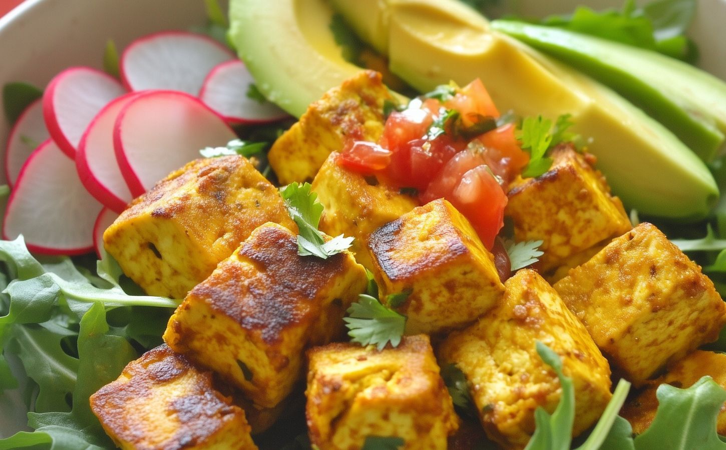 tomato choka salad with chickpea tofu made of chickpea flour