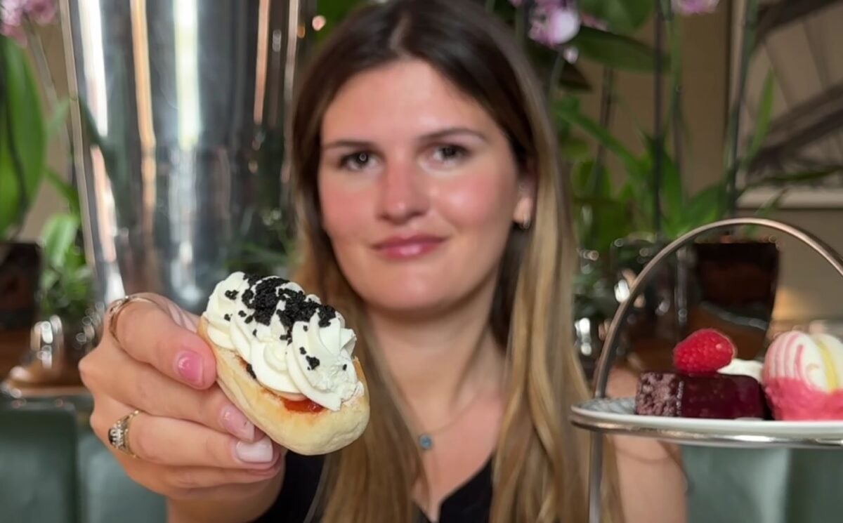 A closeup of a vegan afternoon tea treat at the Royal Albert Hall