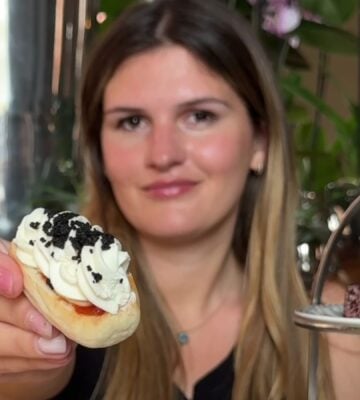 A closeup of a vegan afternoon tea treat at the Royal Albert Hall