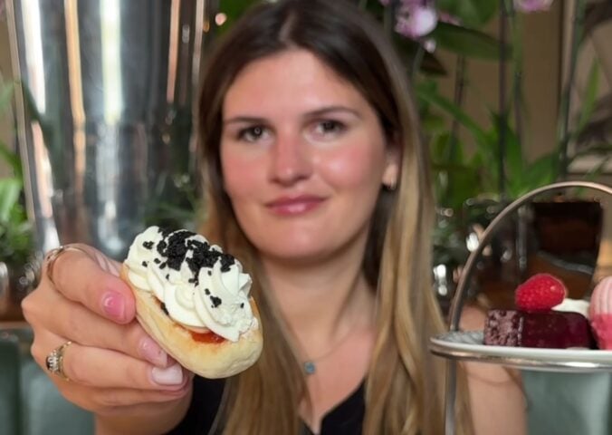 A closeup of a vegan afternoon tea treat at the Royal Albert Hall