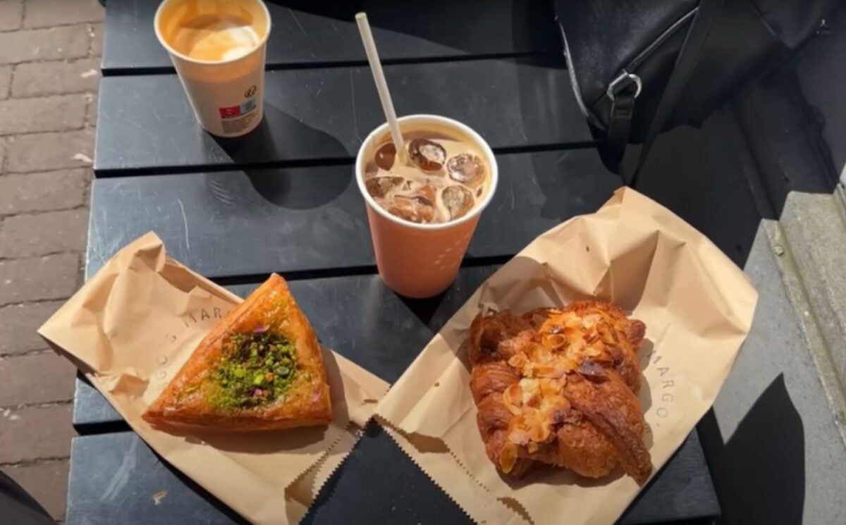 Vegan pastries outside a cafe in Amsterdam