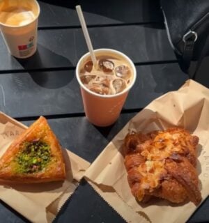 Vegan pastries outside a cafe in Amsterdam